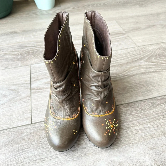 Roberto Vianni Brown Leather Printed Heeled Slouchy Ankle  Boots - Picture 3 of 15